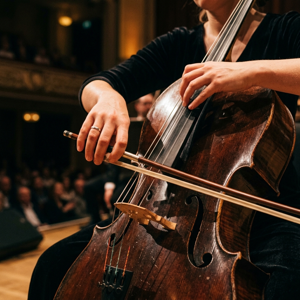 Manos de un estudiante de violonchelo